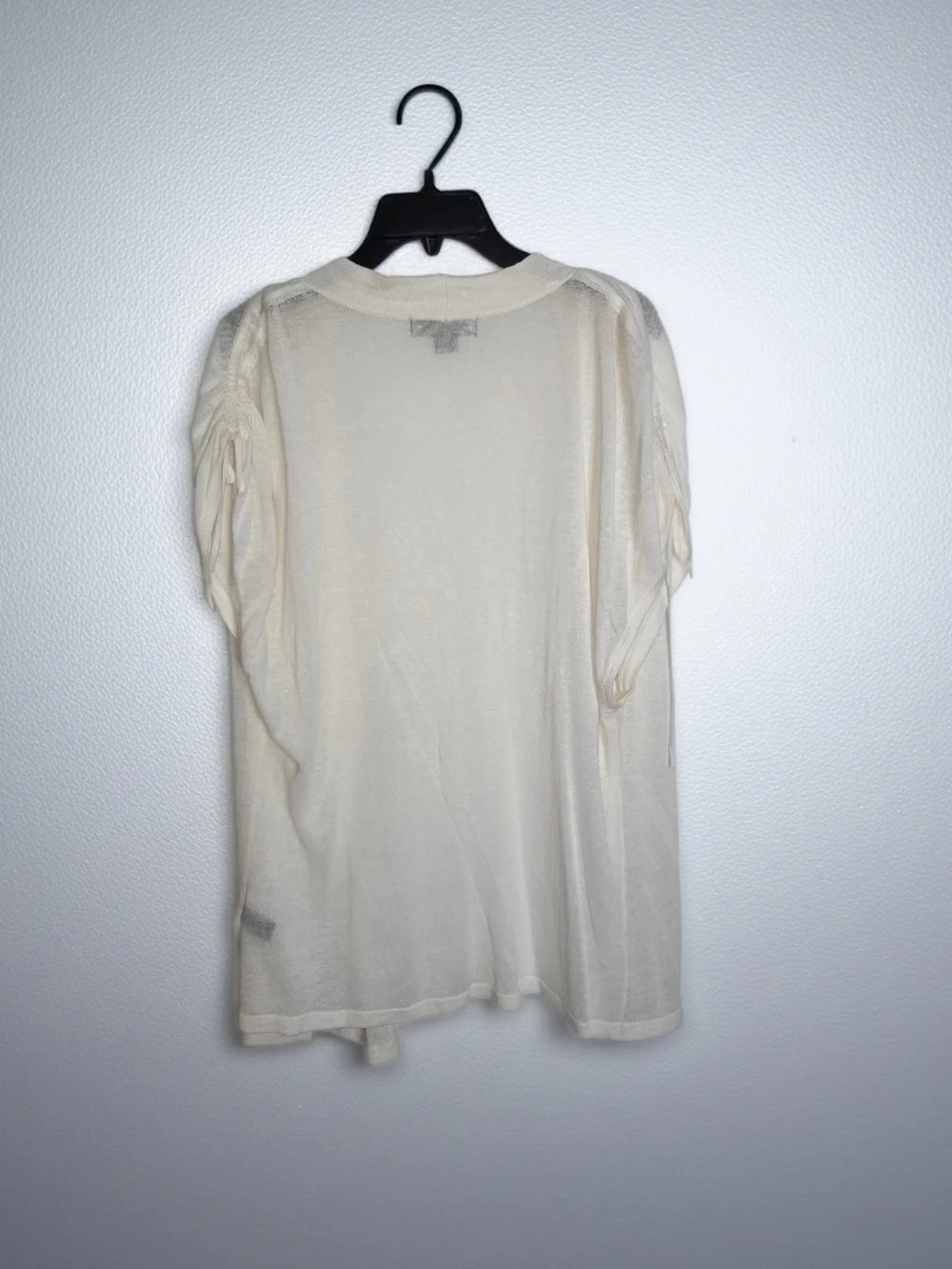Lightweight Cream Short-Sleeve Open Cardigan Sweater Ruched Shoulders Women's XL